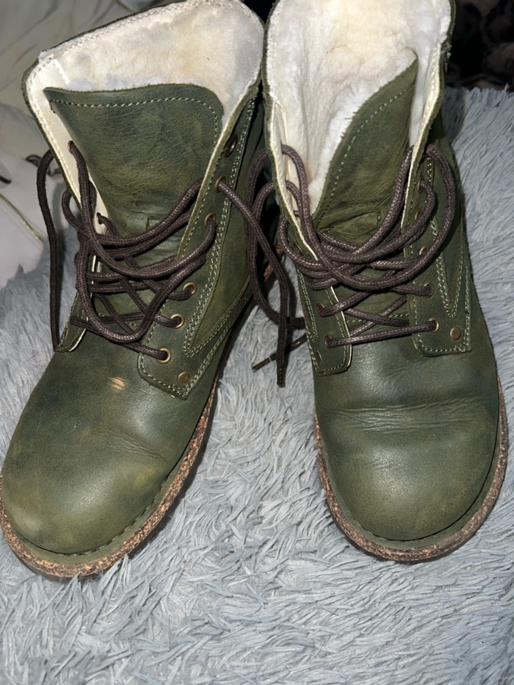 Birkenstock Olive Green Leather Shearling-Lined Boots